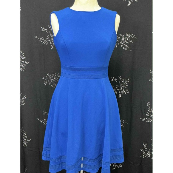 Calvin Klein Dresses & Skirts - Calvin Klein Womens Royal‎ Blue Sleeveless Mesh Hem Fit and Flare Dress Size 4